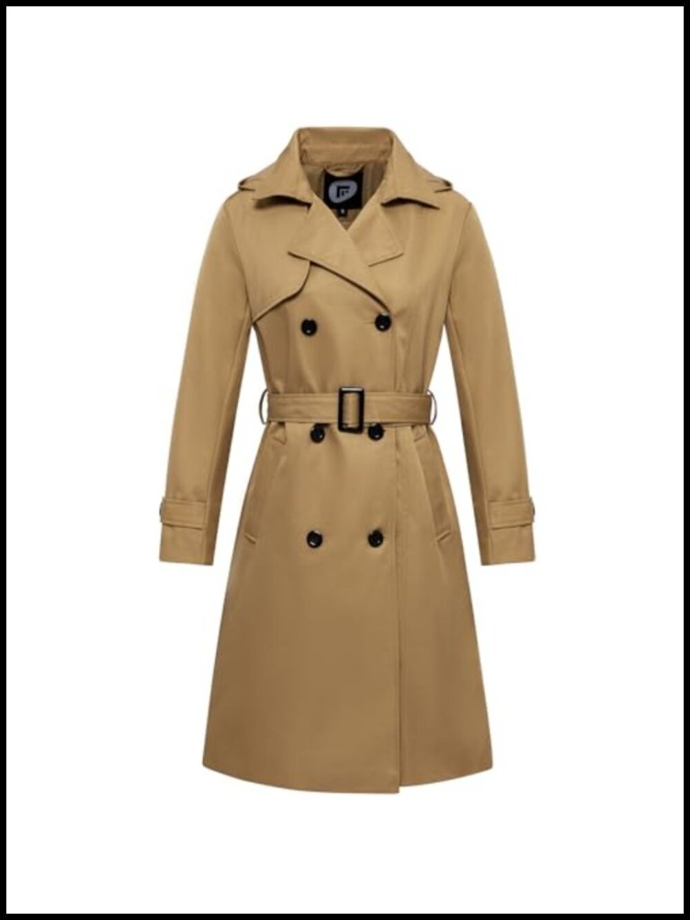 Women's Waterproof Trench Coat Long Double Breasted Belted Overcoat